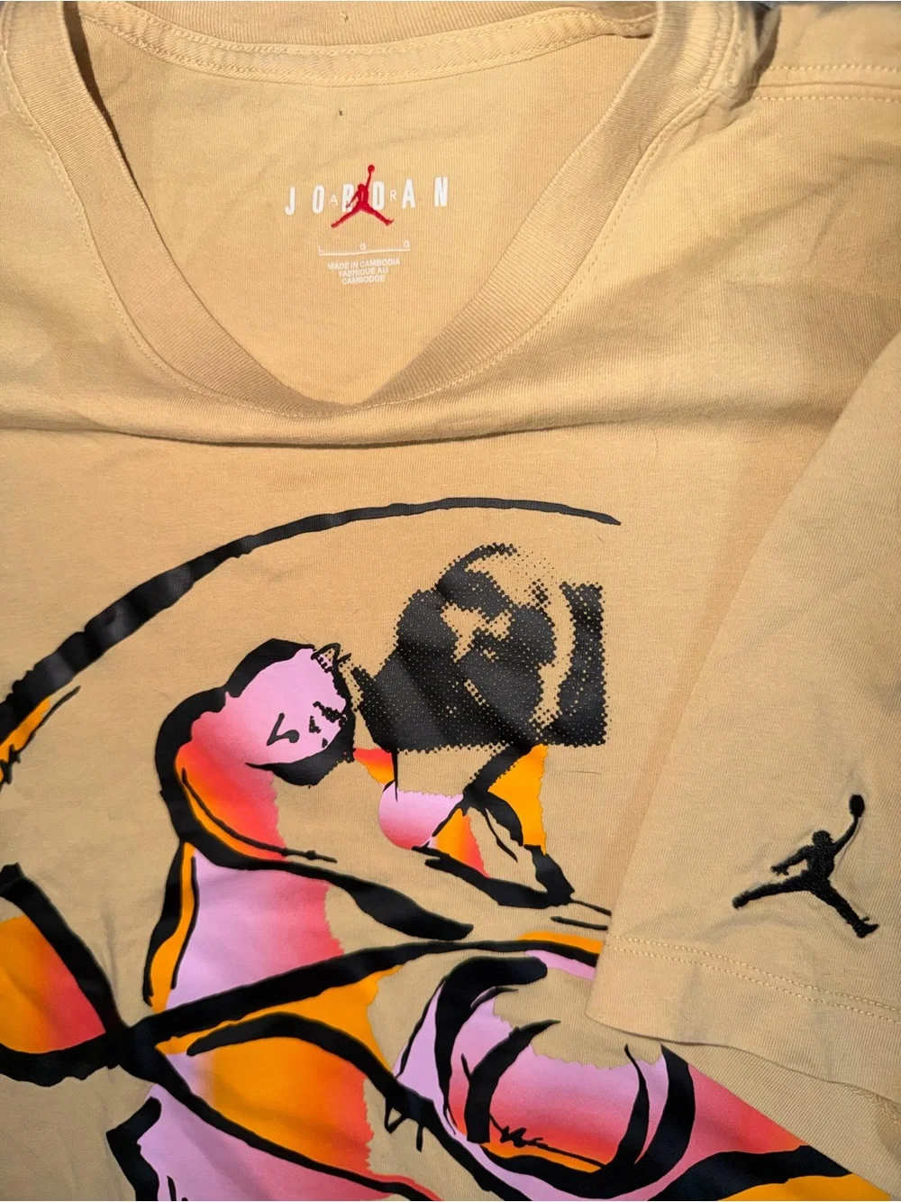 Air Jordan Graphic T-Shirt Mens Large Tan Abstract Print Jumpman DX9569-252